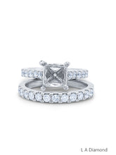 14K White Gold Diamond Princess and Round Cut Bridal Semi-Mount Ring Set (0.90 ct)